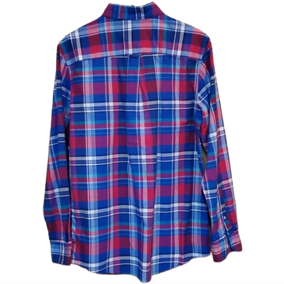 CHAPS M STRETCH OXFORD RED & BLUE PLAID LONGSLEVE BUTTON DOWN SHIRT - Picture 2 of 6